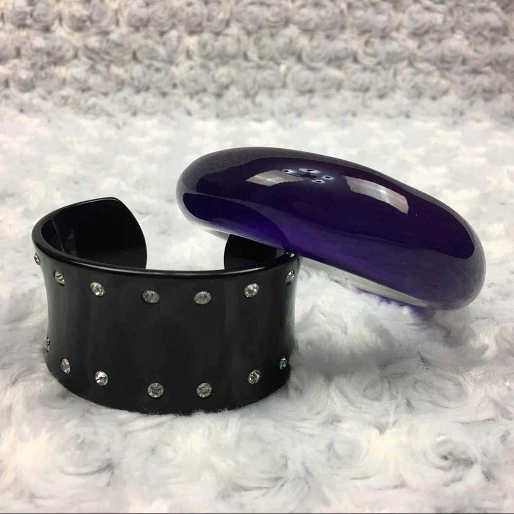 purple bangle 1 black‎ cuff bracelet faux diamonds